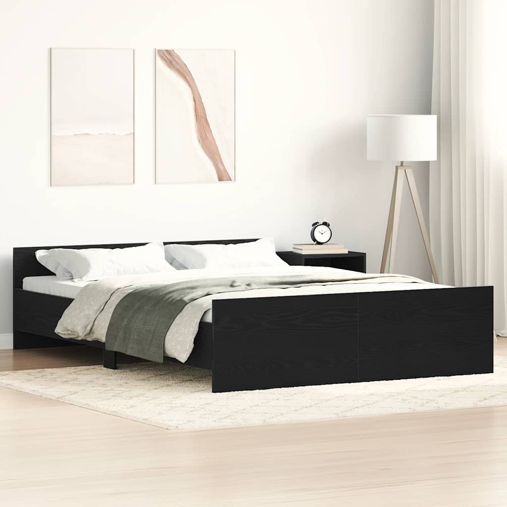 Bed Frame without Mattress Black Oak 140x190 cm Engineered Wood