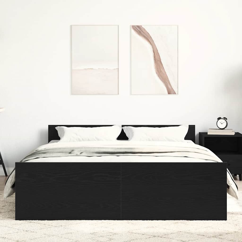 Bed Frame without Mattress Black Oak 135x190 cm Engineered Wood