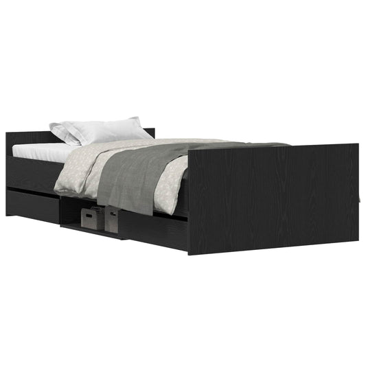 Bed Frame Black Oak 203 x 103 x 50 cm Engineered Wood