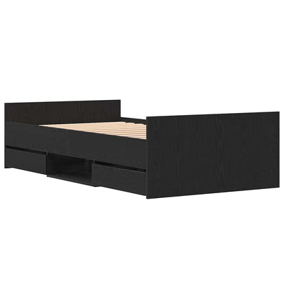 Bed Frame Black Oak 203 x 103 x 50 cm Engineered Wood