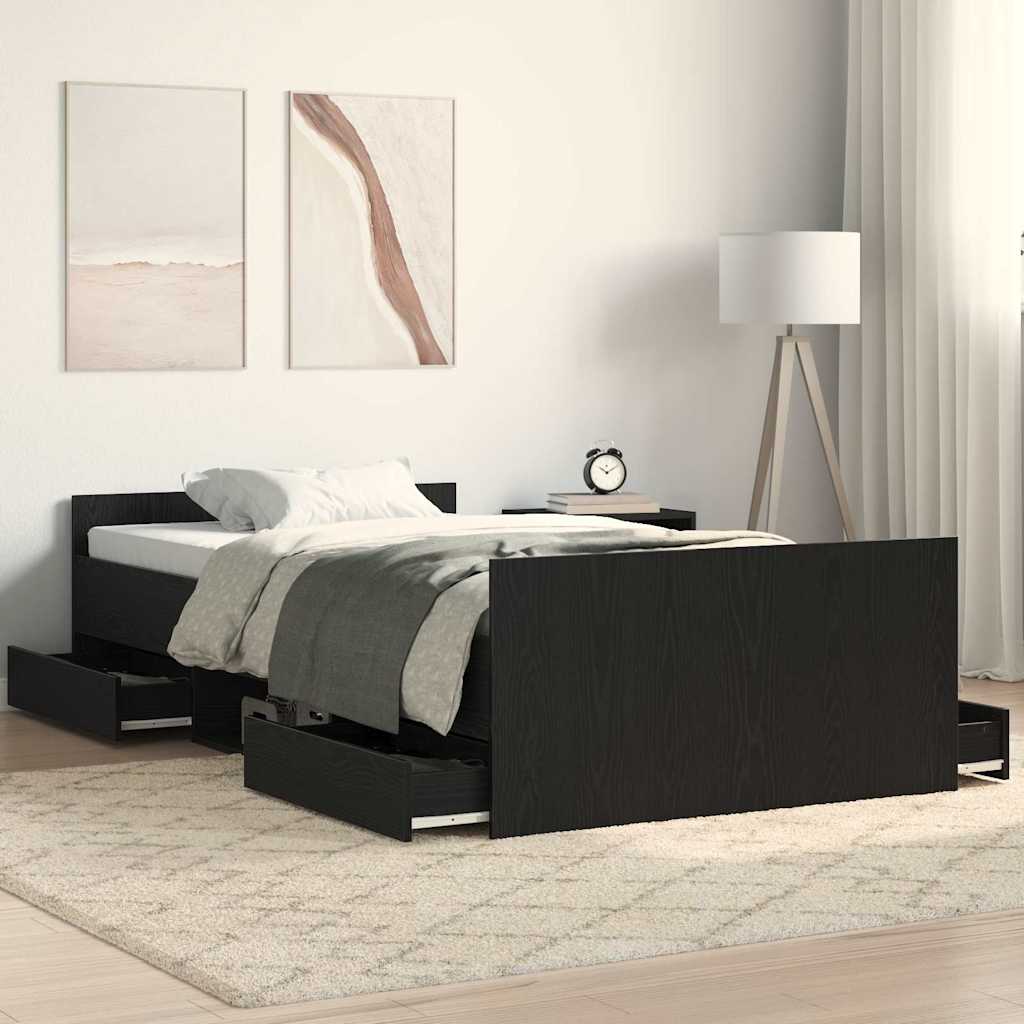 Bed Frame Black Oak 203 x 93 x 50 cm Engineered Wood
