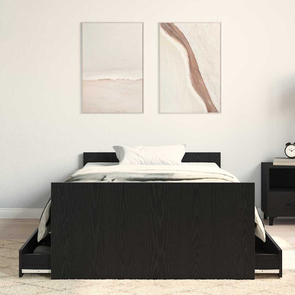 Bed Frame Black Oak 203 x 93 x 50 cm Engineered Wood