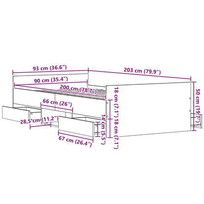 Bed Frame Black Oak 203 x 93 x 50 cm Engineered Wood