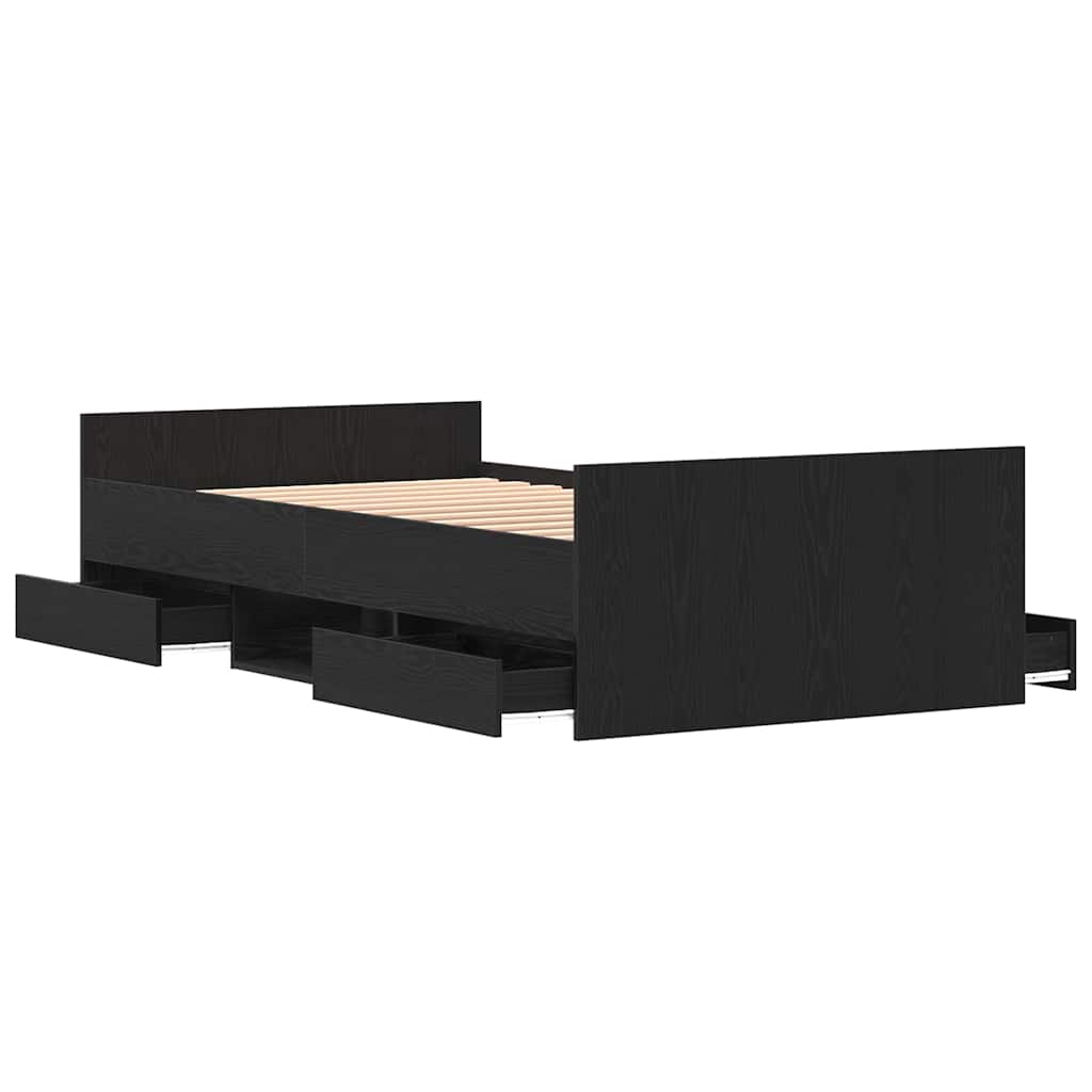 Bed Frame Black Oak 193 x 93 x 50 cm Engineered Wood