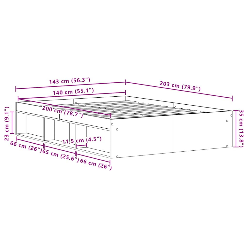 Bed Frame without Mattress Black Oak 140x200 cm Engineered Wood