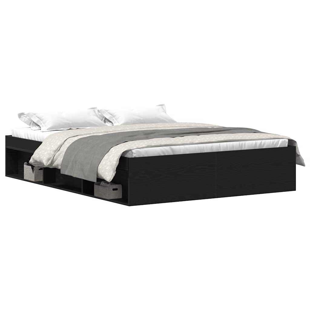 Bed Frame without Mattress Black Oak 160x200 cm Engineered Wood