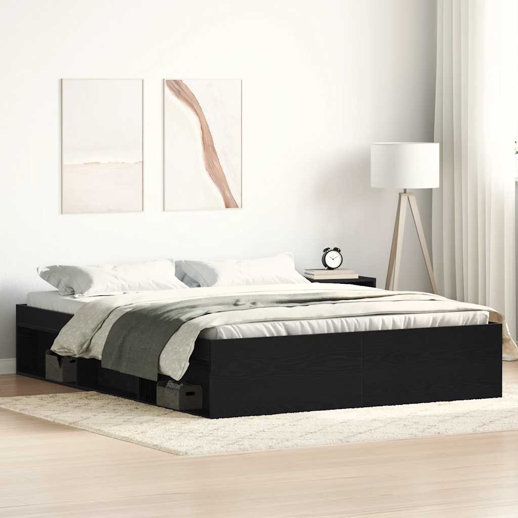 Bed Frame without Mattress Black Oak 160x200 cm Engineered Wood
