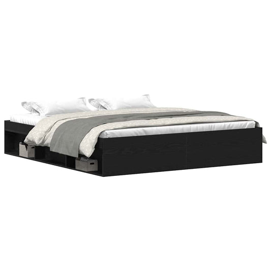 Bed Frame without Mattress Black Oak 200x200 cm Engineered Wood