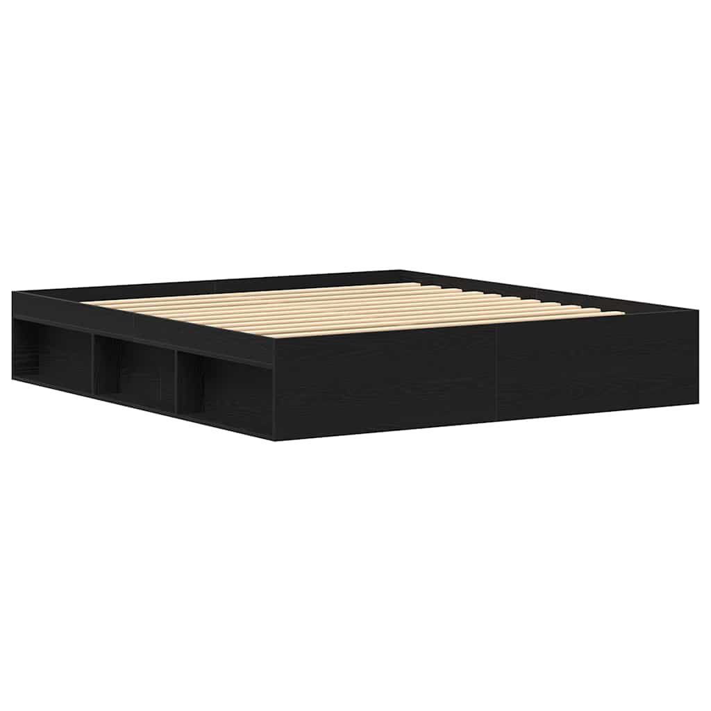Bed Frame without Mattress Black Oak 200x200 cm Engineered Wood