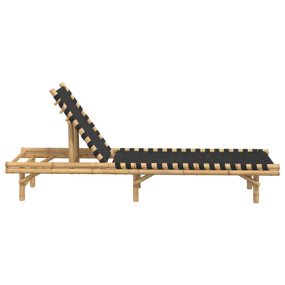 Sun Lounger with Black Woven Webbing 55x200x30 cm Bamboo