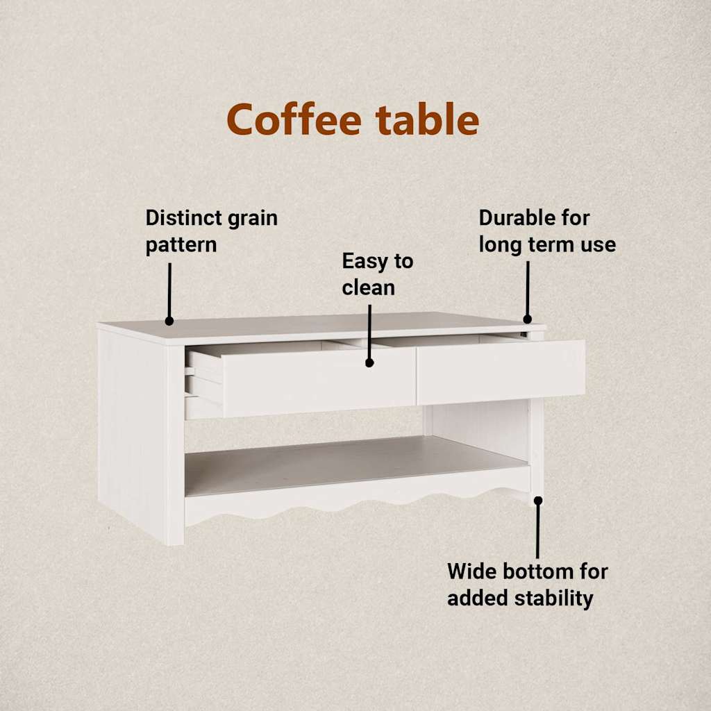 Coffee Table Drammen White 99 x 55 x 45 cm Solid Pine Wood