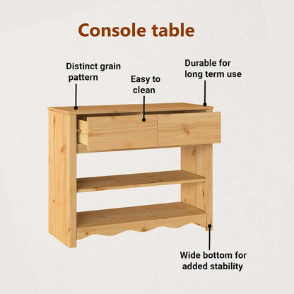 Console Table Drammen Oak 89.5 x 37 x 73 cm Solid Pine Wood