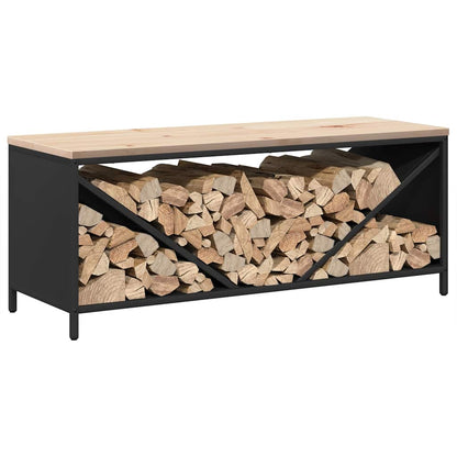 Firewood Rack with Wooden Top Black 100.5x35.5x40 cm