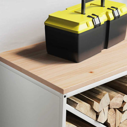 Firewood Rack with Wooden Top White 100.5x35.5x40 cm