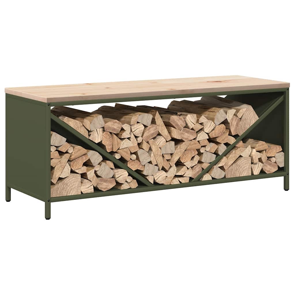 Firewood Rack with Wooden Top Olive Green 100.5x35.5x40 cm