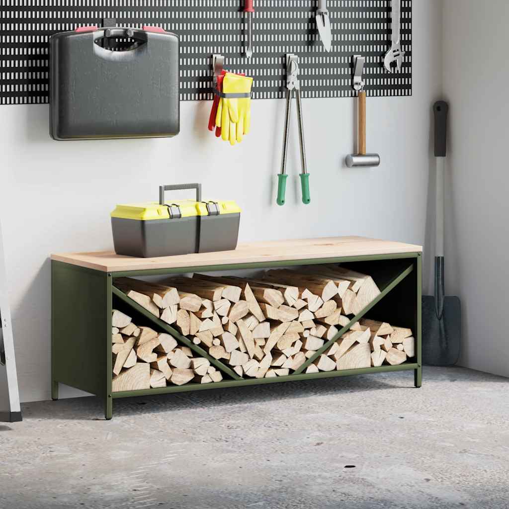Firewood Rack with Wooden Top Olive Green 100.5x35.5x40 cm