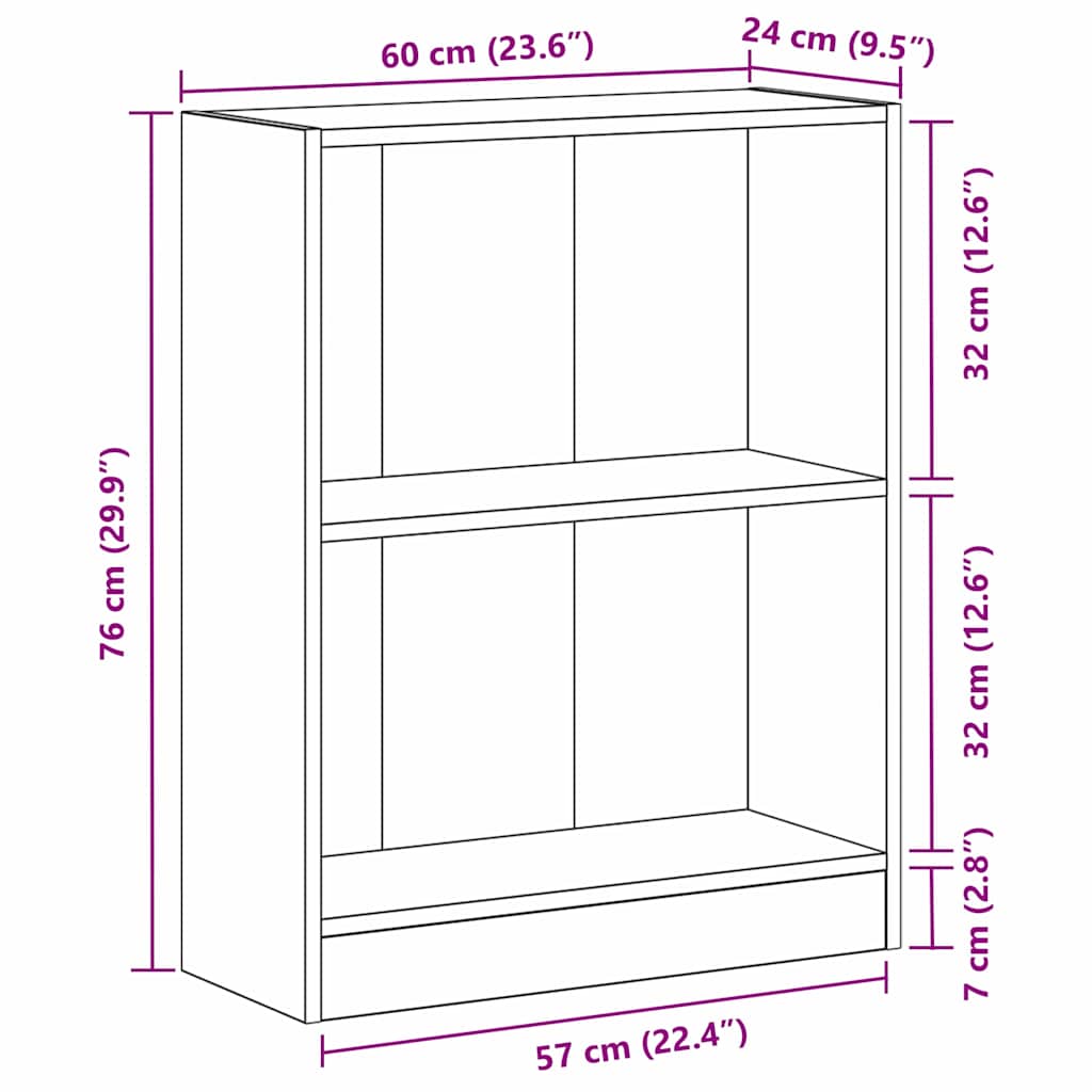 Book Cabinet Black Oak 60 x 24 x 76 cm Engineered Wood