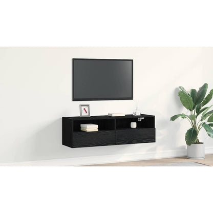 TV Wall Cabinet Black Oak 100 x 30 x 30 cm Engineered Wood