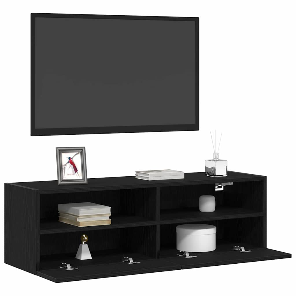 TV Wall Cabinet Black Oak 100 x 30 x 30 cm Engineered Wood