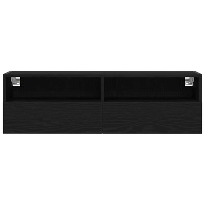 TV Wall Cabinet Wall-mounted 2 pcs Black oak 100 x 30 x 30 cm