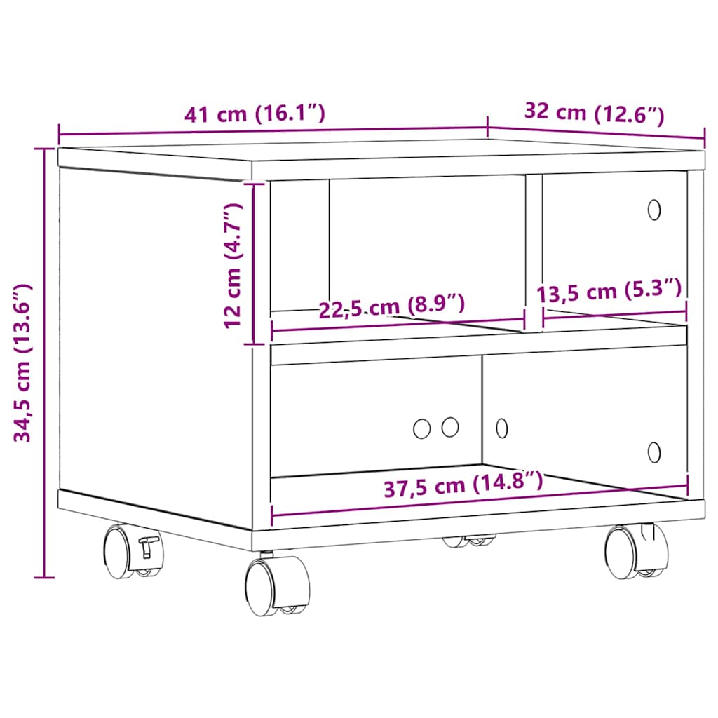 Printer Stand Old Wood 41 x 32 x 33.5 cm Engineered wood