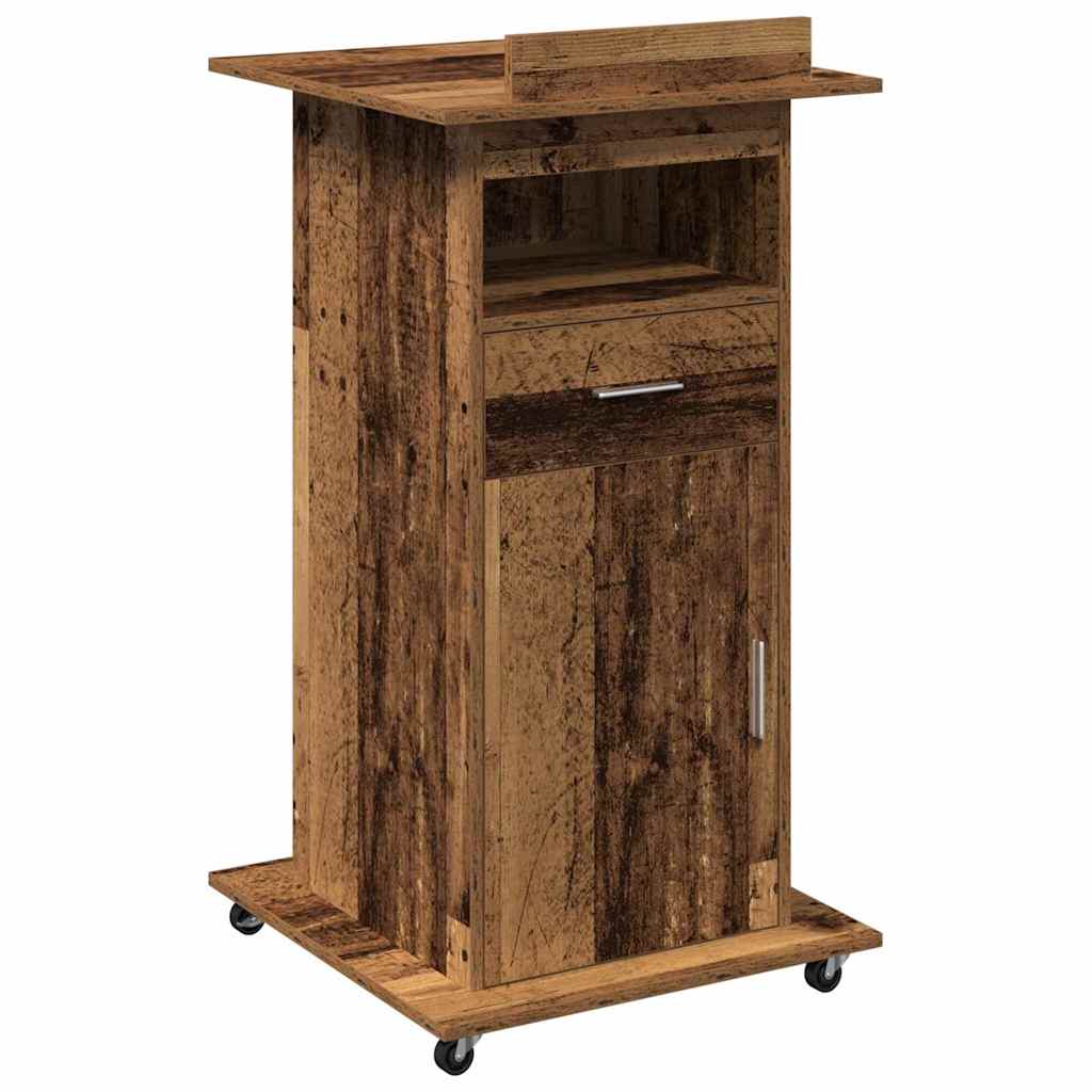 Podium with Drawer Old Wood 55 x 55 x 107 cm Engineered Wood