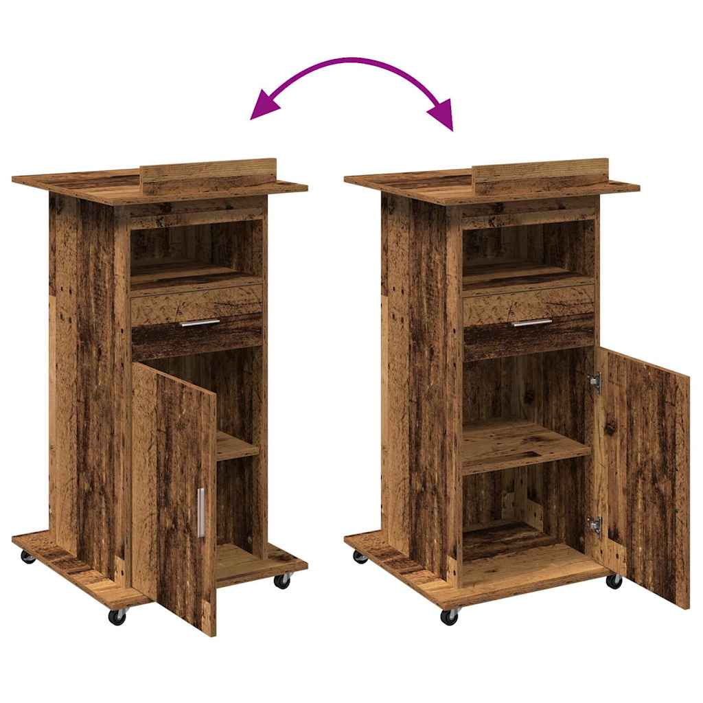 Podium with Drawer Old Wood 55 x 55 x 107 cm Engineered Wood