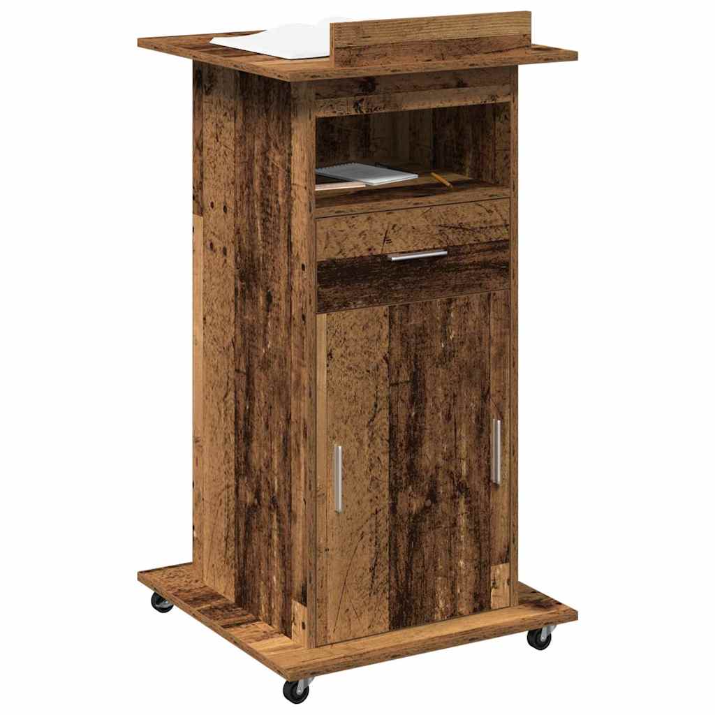 Podium with Drawer Old Wood 55 x 55 x 107 cm Engineered Wood