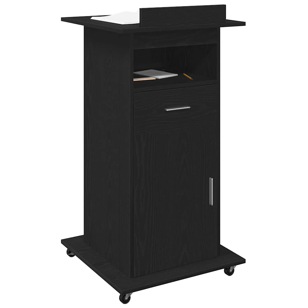 Podium with Drawer Black Oak 55 x 55 x 107 cm Engineered Wood