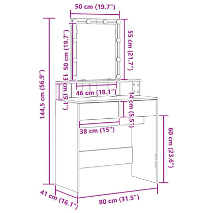 Dressing Table Black oak 80 x 41 x 144.5 cm Engineered wood