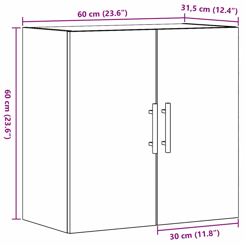 Wall Cabinet Black Oak 60 x 31.5 x 60 cm Engineered Wood