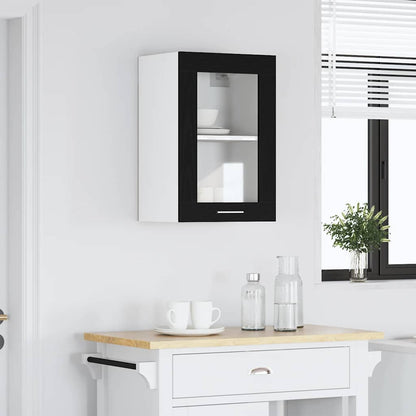 Hanging Glass Cabinet Black Oak 40x31x60 cm Engineered Wood