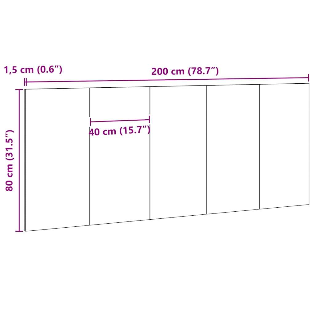 Bed Headboard Black Oak 200 x 1.5 x 80.5 cm Engineered Wood