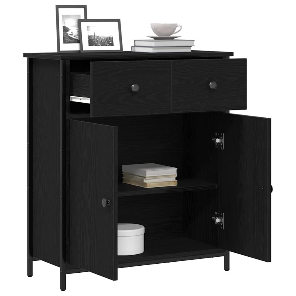 Sideboard with Drawer Black Oak 70 x 30 x 80 cm Engineered Wood