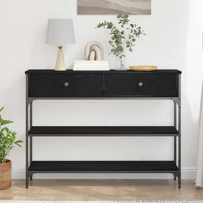 Console Table Black Oak 100 x 25 x 75 cm Engineered Wood