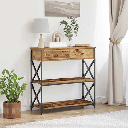 Console Table with Drawer with Shelf Old wood 75 x 28 x 75 cm