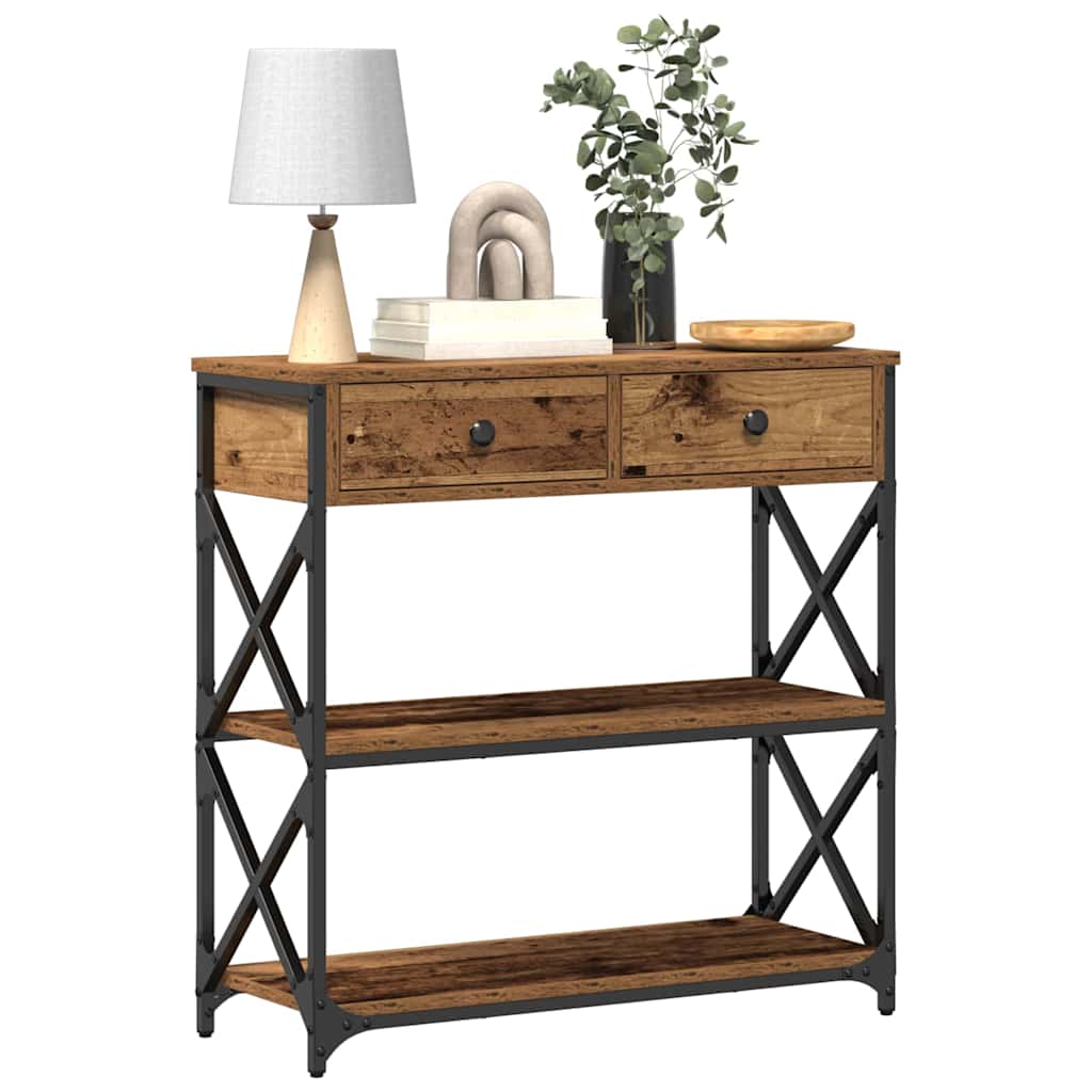 Console Table with Drawer with Shelf Old wood 75 x 28 x 75 cm