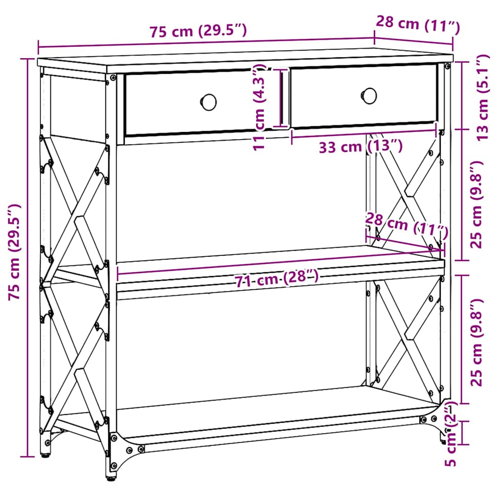 Console Table with Drawer with Shelf Black oak 75 x 28 x 75 cm