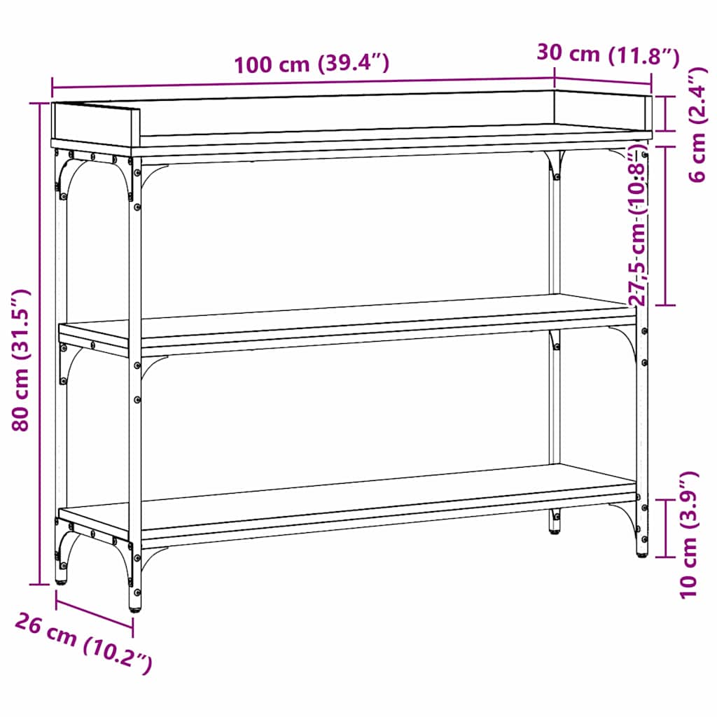 Console Table with Shelf Black oak 100 x 30 x 80 cm
