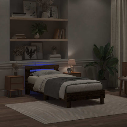 Bed Frame with LED Old Wood 100 x 200 cm Engineered Wood