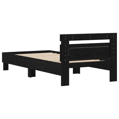Bed Frame with LED Black Oak 90 x 200 cm Engineered Wood
