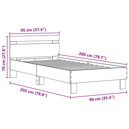 Bed Frame with LED Black Oak 90 x 200 cm Engineered Wood