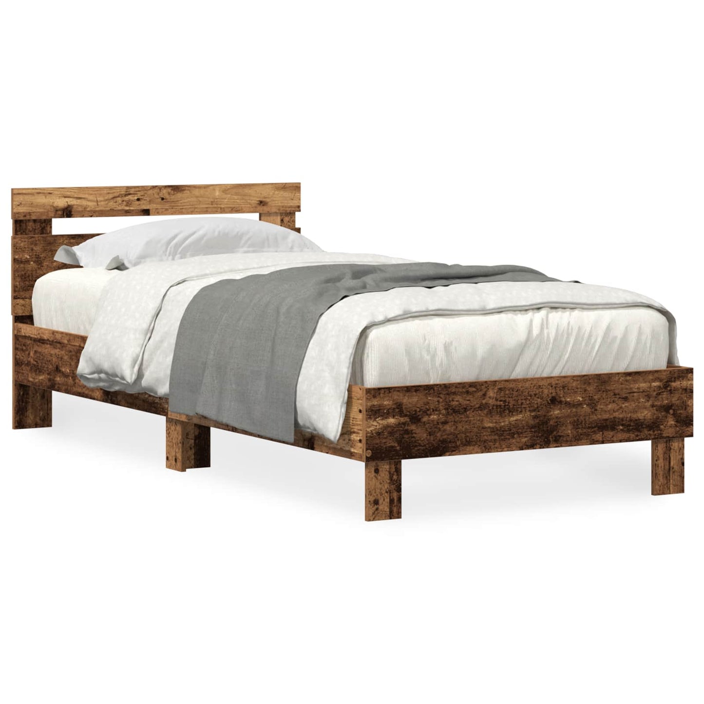 Bed Frame with LED Old Wood 75 x 190 cm Engineered Wood