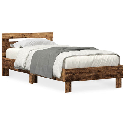 Bed Frame with LED Old Wood 75 x 190 cm Engineered Wood