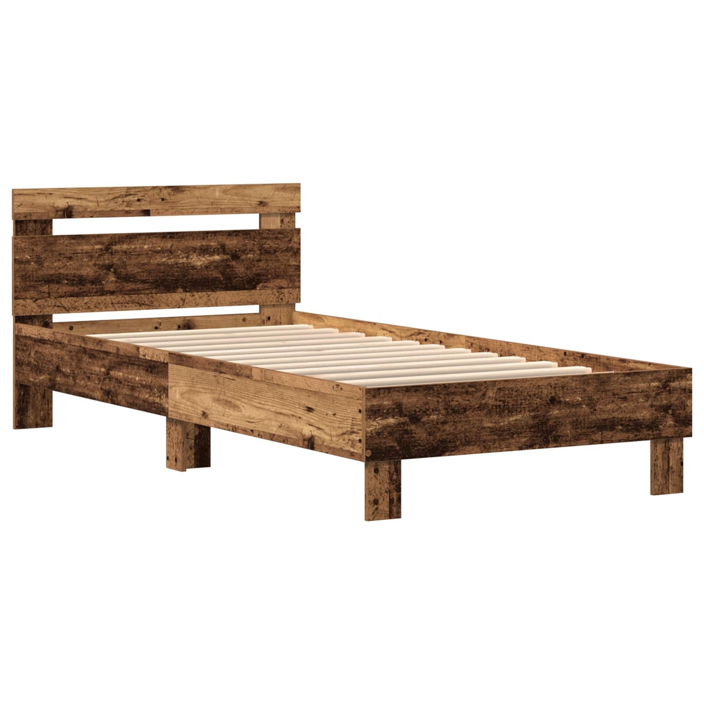 Bed Frame with LED Old Wood 75 x 190 cm Engineered Wood