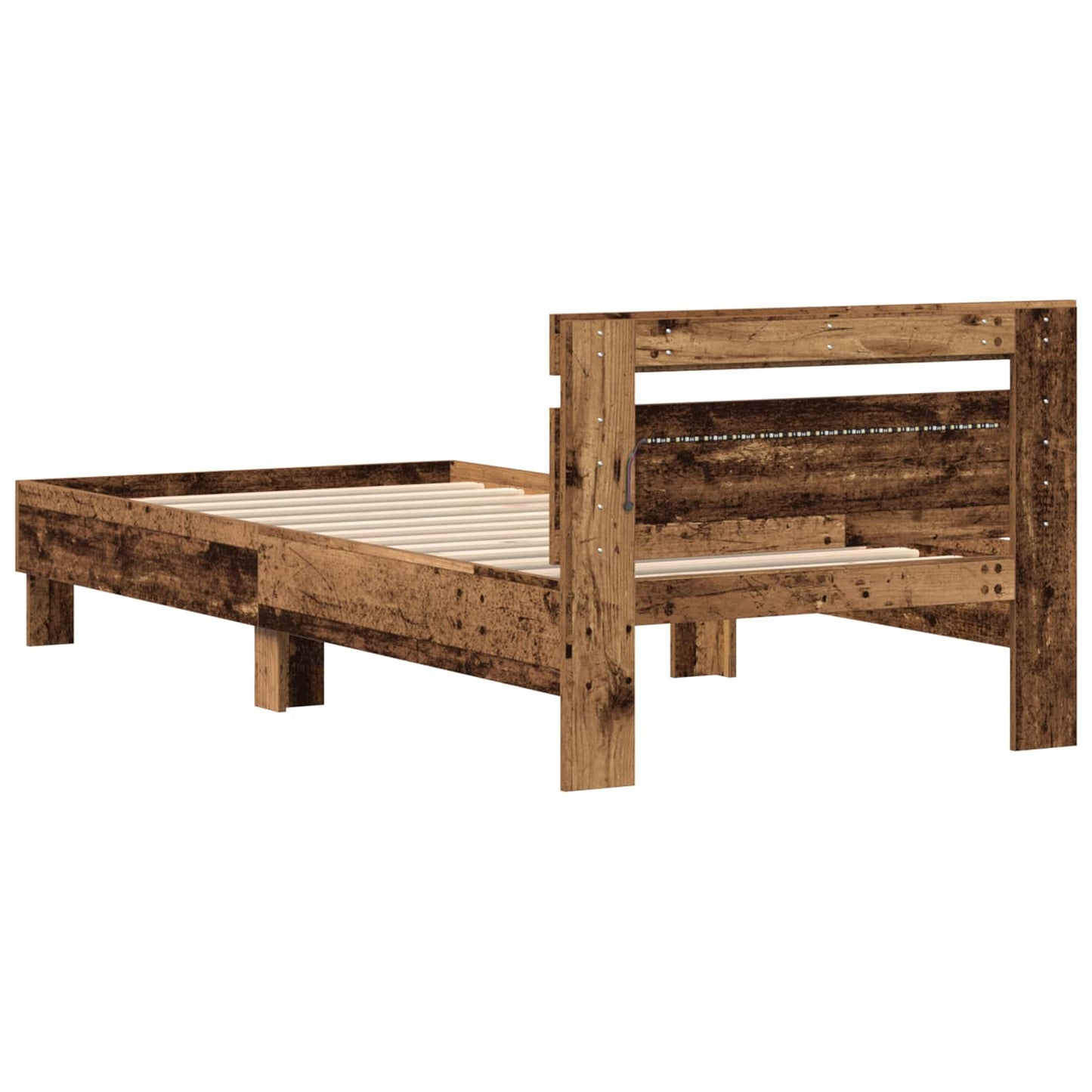 Bed Frame with LED Old Wood 75 x 190 cm Engineered Wood