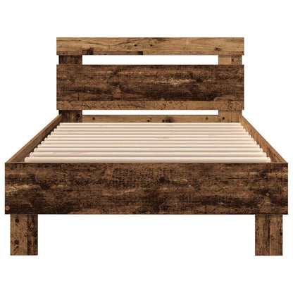 Bed Frame with LED Old Wood 75 x 190 cm Engineered Wood