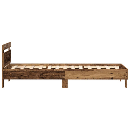 Bed Frame with LED Old Wood 75 x 190 cm Engineered Wood
