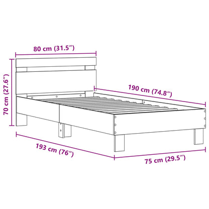 Bed Frame with LED Old Wood 75 x 190 cm Engineered Wood
