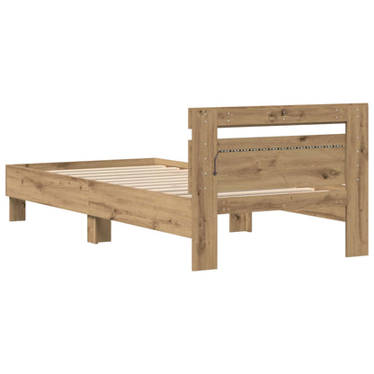 Bed Frame with LED Artisan Oak 75 x 190 cm Engineered Wood